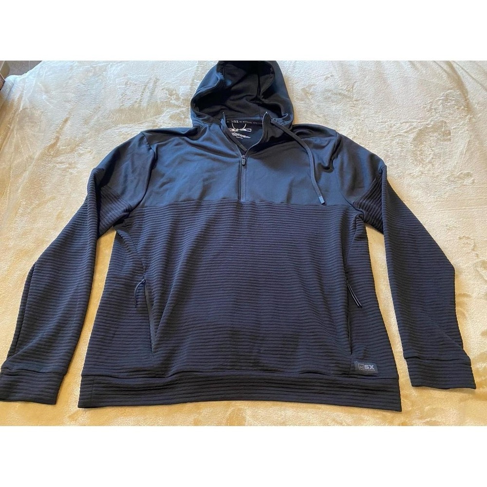 MSX Sweatshirt Michael Strahan 1/4 Zip Hoodie Men Large Black Outerwear s54